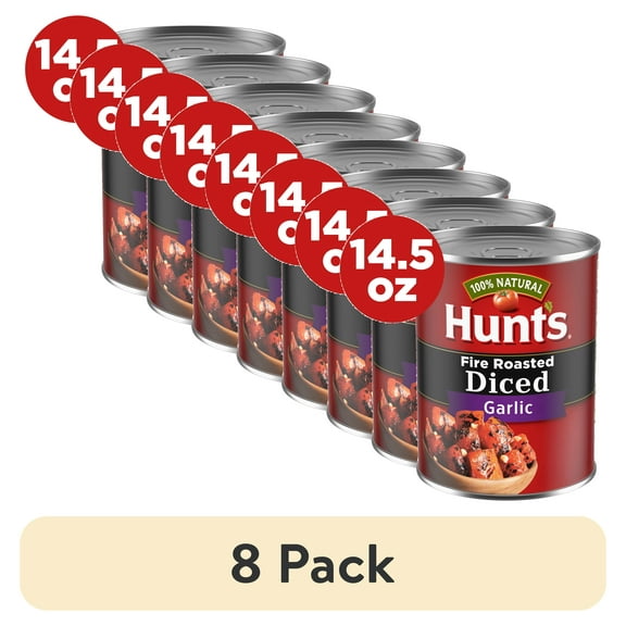 (8 pack) Hunts Fire Roasted Diced Tomatoes with Garlic, Perfect for Chili & Soups, 14.5 oz. Can