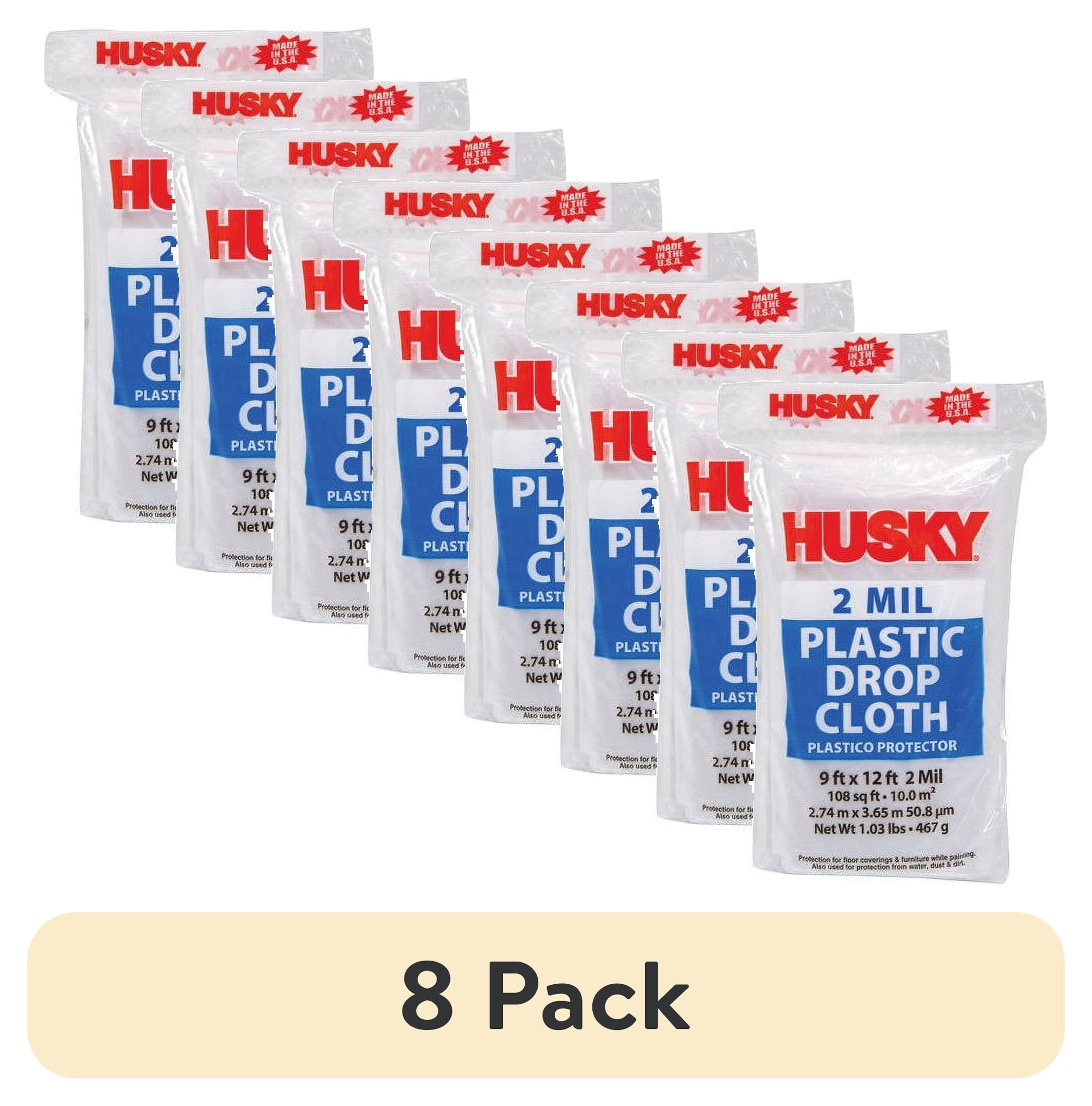 (8 pack) Husky 2 Mil Clear Plastic Drop Cloth, 9 ft. x 12 ft.