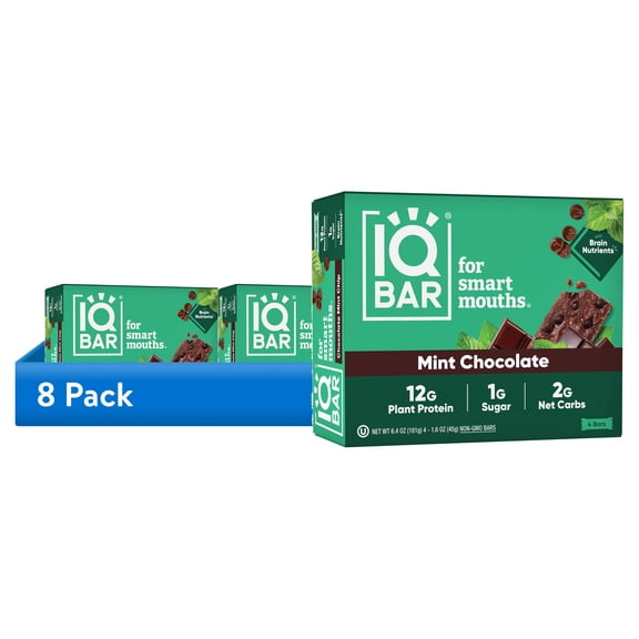 (8 pack) IQBAR Mint Chocolate Protein Bars - Vegan Energy Bars - High Fiber Vegan Snacks - 4 Count Box