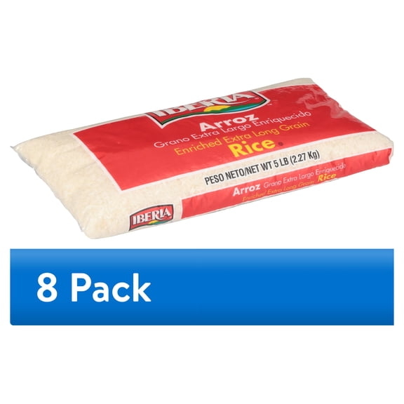 (8 pack) Iberia Enriched Long Grain Rice, 5 Lb