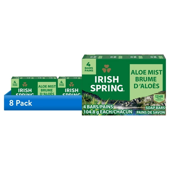 (8 pack) Irish Spring Aloe Mist Deodorant Bar Soap for Men, 12 Hour Fresh Deodorant Soap, 3.7 oz Bar (4 Pack)
