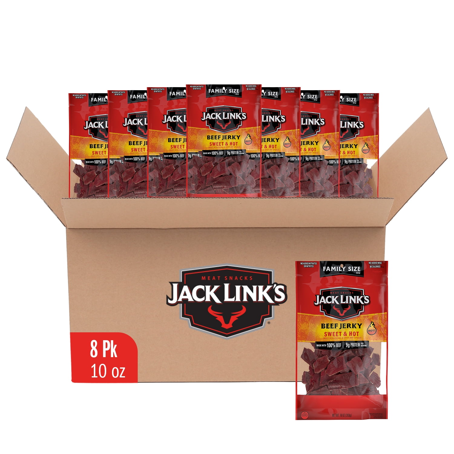 (8 pack) Jack Link's Sweet and Hot Beef Jerky, 10 Ounce
