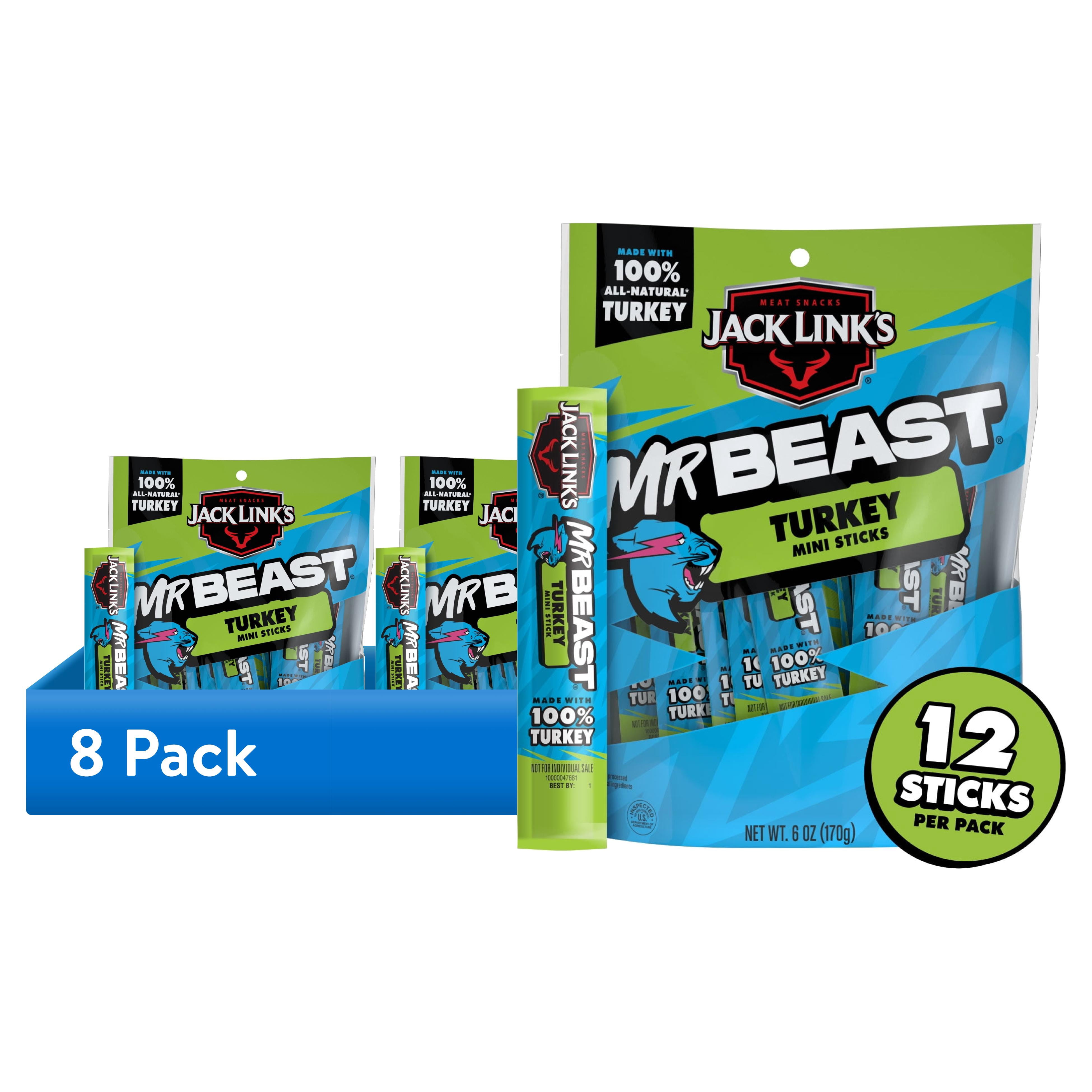 (8 pack) Jack Link’s x MrBeast Savory Herb Turkey Meat Sticks, 6 Ounce bag, 12 count of .5 Ounce Mini sticks