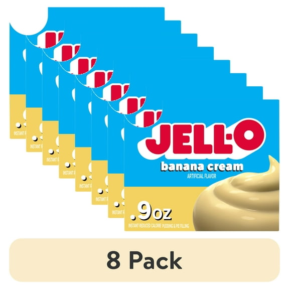 (8 pack) Jell-O Banana Cream Zero Sugar Instant Reduced Calorie Pudding & Pie Filling Mix, 0.9 oz Box