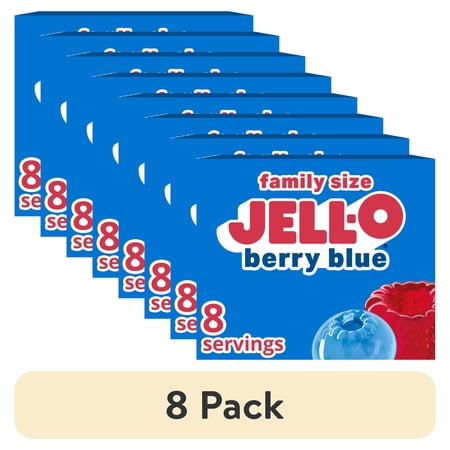 (8 pack) Jell-O Berry Blue Gelatin Dessert Mix, Family Size, 6 oz Box