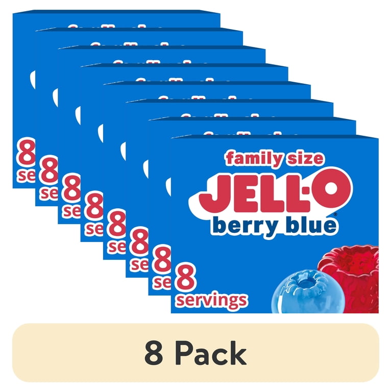 8 pack) Jell-O Berry Blue Gelatin Dessert Mix, Family Size, 6 oz
