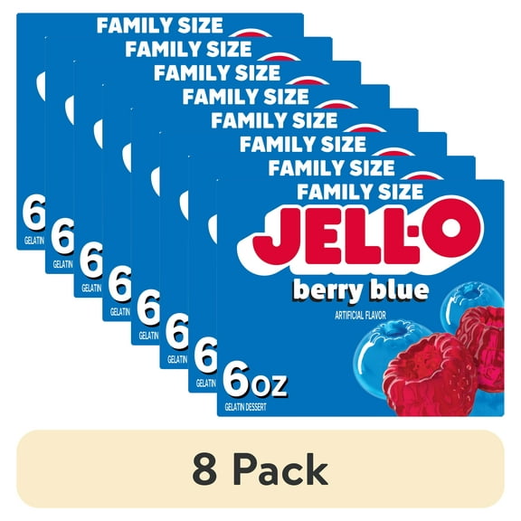 (8 pack) Jell-O Berry Blue Gelatin Dessert Mix, Family Size, 6 oz Box