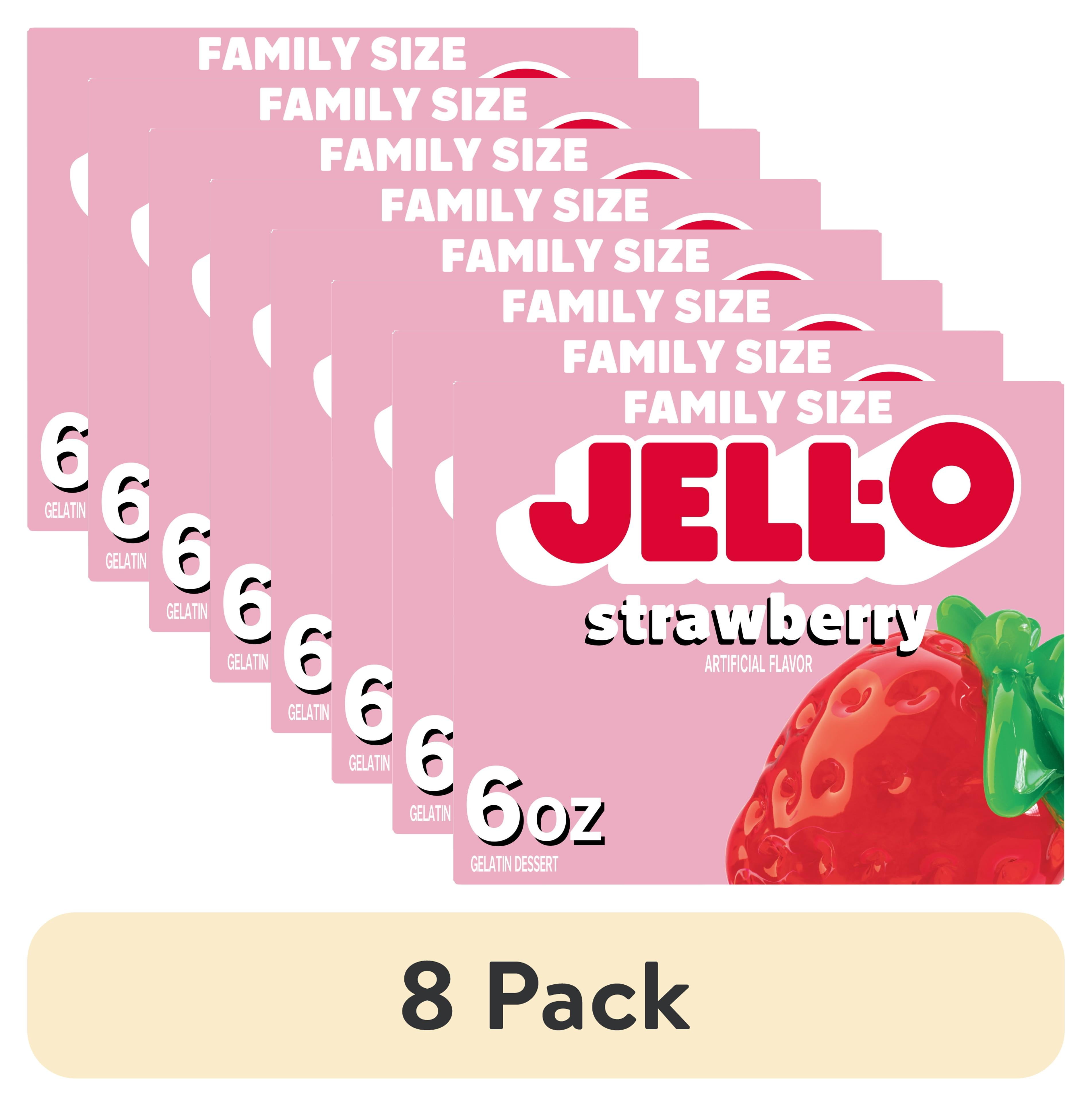 8 pack) Jell-O Strawberry Gelatin Dessert Mix, Family Size, 6 oz