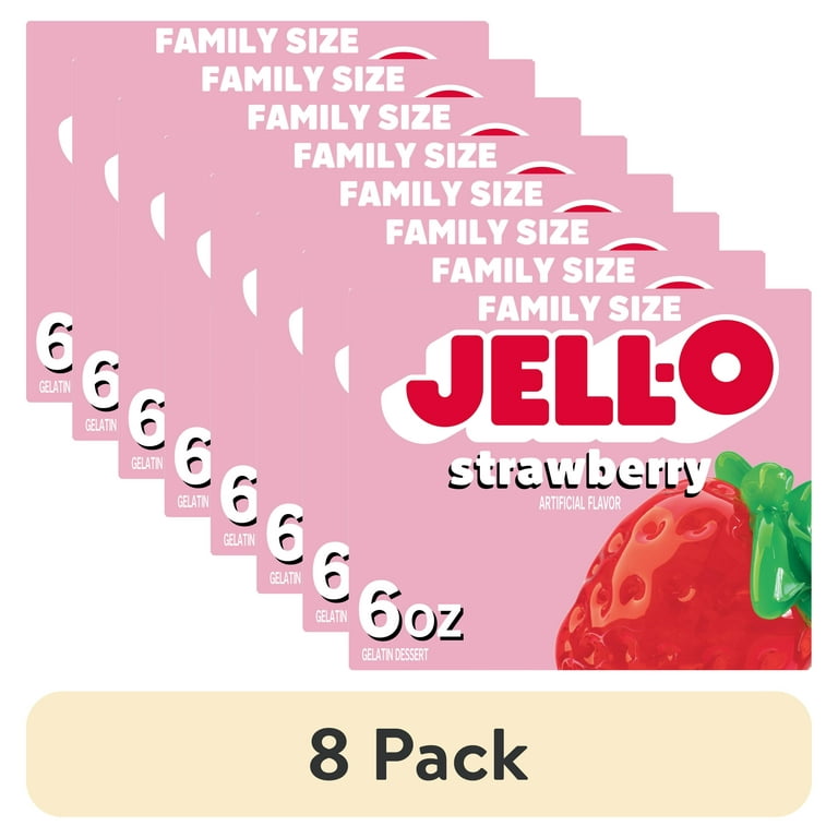 8 pack) Jell-O Strawberry Gelatin Dessert Mix, Family Size, 6 oz