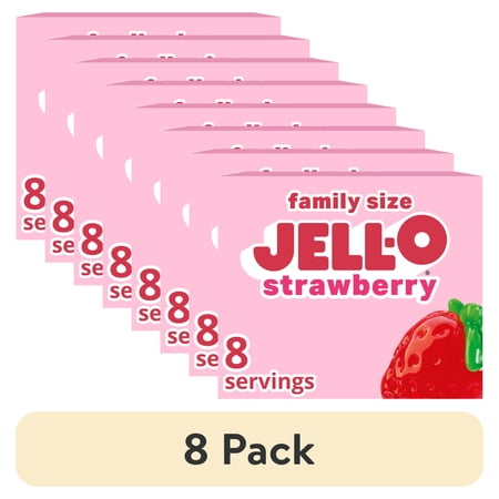 (8 pack) Jell-O Strawberry Gelatin Dessert Mix, Family Size, 6 oz Box