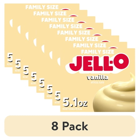 (8 pack) Jell-O Vanilla Artificially Flavored Instant Pudding & Pie Filling Mix, Family Size, 5.1 oz. Box