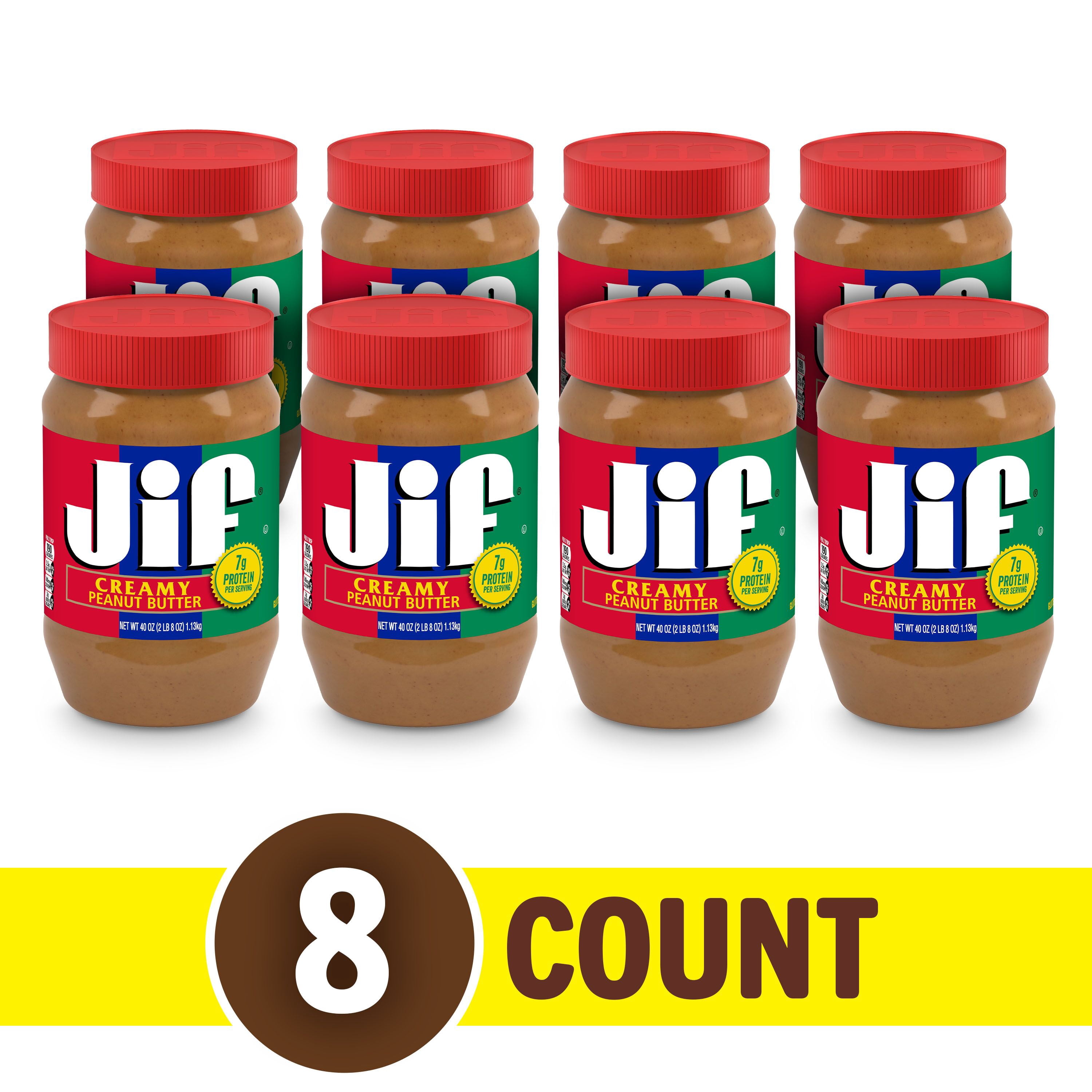 (8 pack) Jif Creamy Peanut Butter, 40 oz Jar