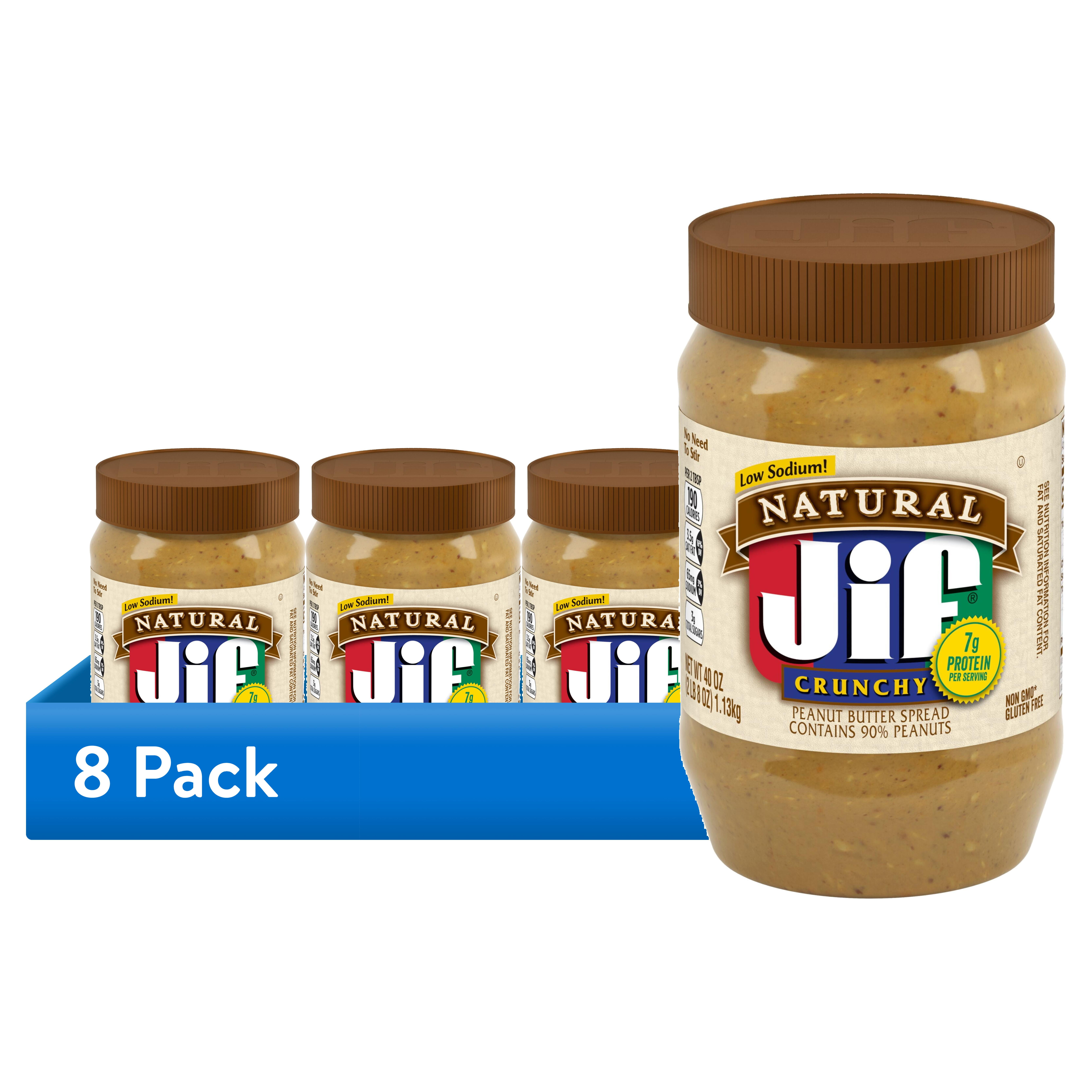 (8 pack) Jif Natural Crunchy Peanut Butter Spread Contains 90% Peanuts, 40 Ounces