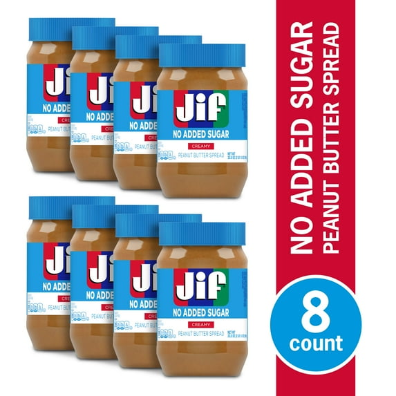 (8 pack) Jif No Added Sugar Creamy Peanut Butter Spread, 33.5 oz - Smooth, Creamy Texture, No Stir Peanut Butter Spread