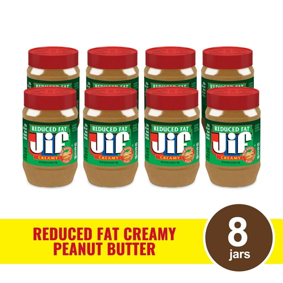 (8 pack) Jif Reduced Fat Creamy Peanut Butter Spread - 60% Peanuts, 40 ozs
