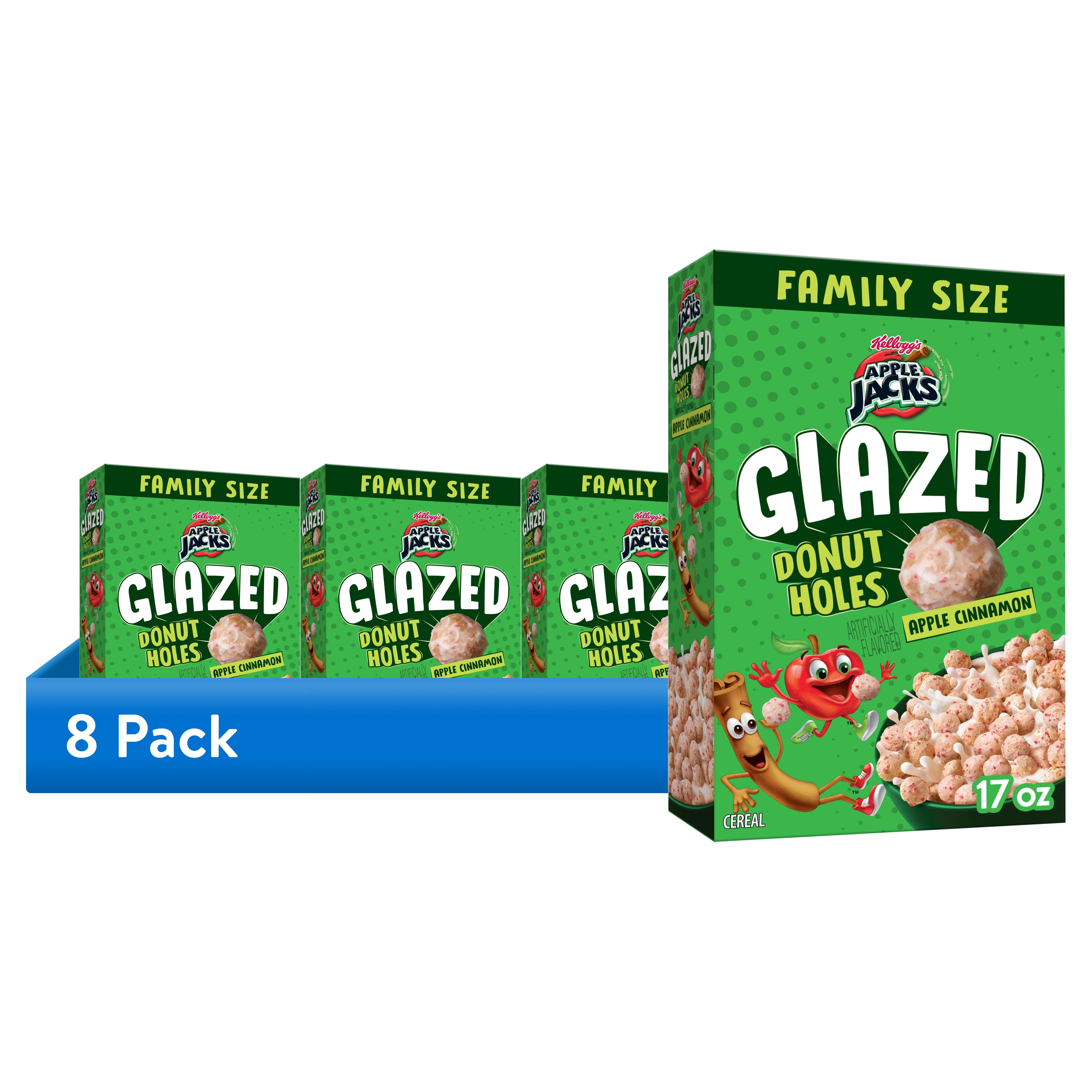 (8 pack) Kellogg's Apple Jacks Glazed Donut Holes Apple Cinnamon Breakfast Cereal, Kids Cereal, Family Size, 17 oz
