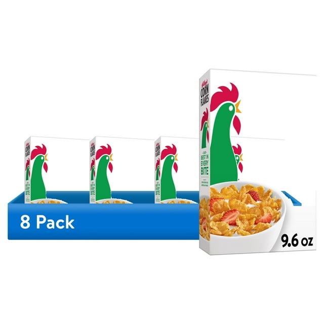 (8 pack) Kellogg's Corn Flakes Breakfast Cereal, 8 Vitamins and Minerals, Healthy Snacks, Original, 9.6oz Box (1 Box)