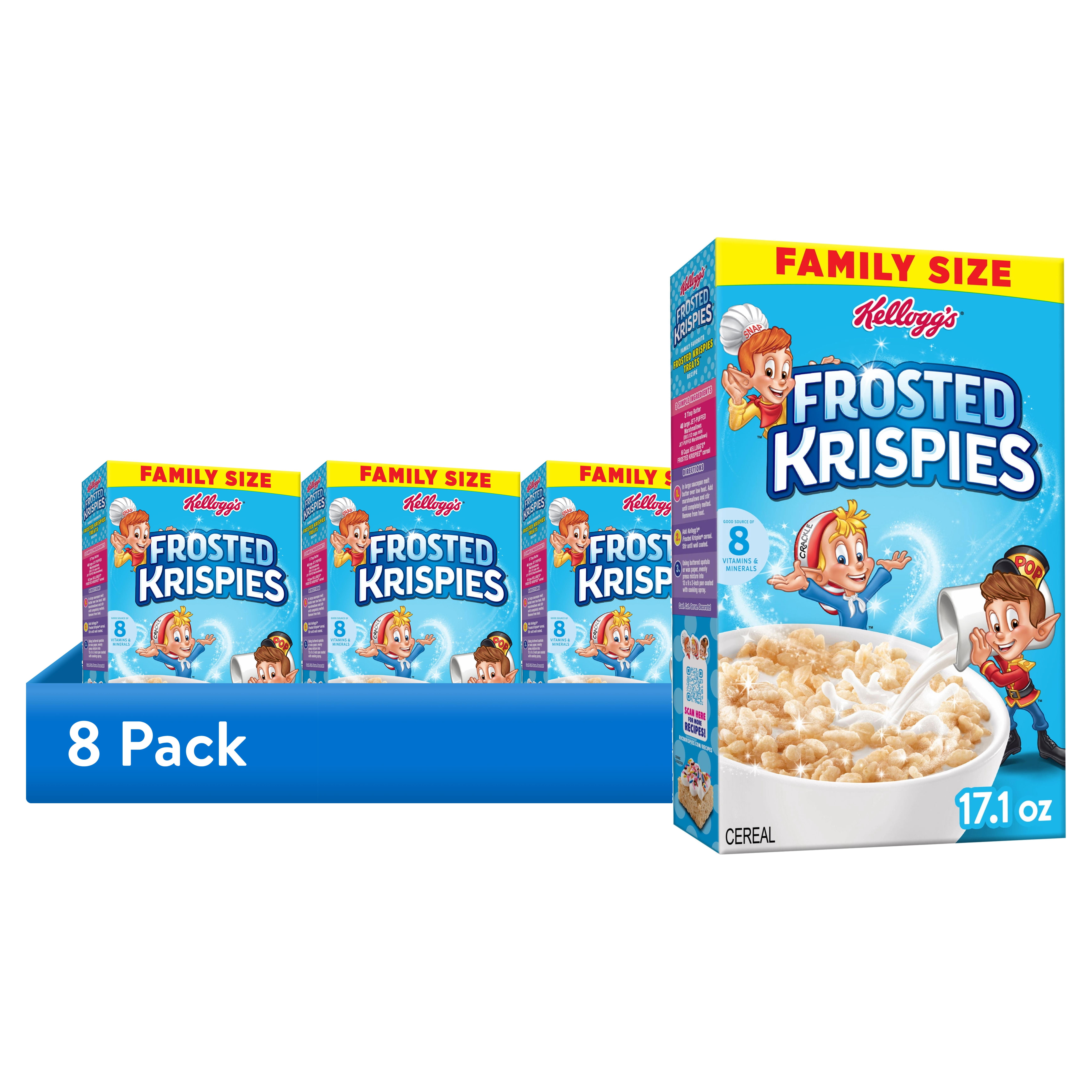 (8 pack) Kellogg's Frosted Krispies Frosted Flavor Breakfast Cereal, Kids Snacks, Family Size, 17.1 oz