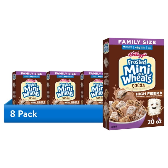 (8 pack) Kellogg's Frosted Mini-Wheats Cocoa Breakfast Cereal Family Size Box, 20 oz