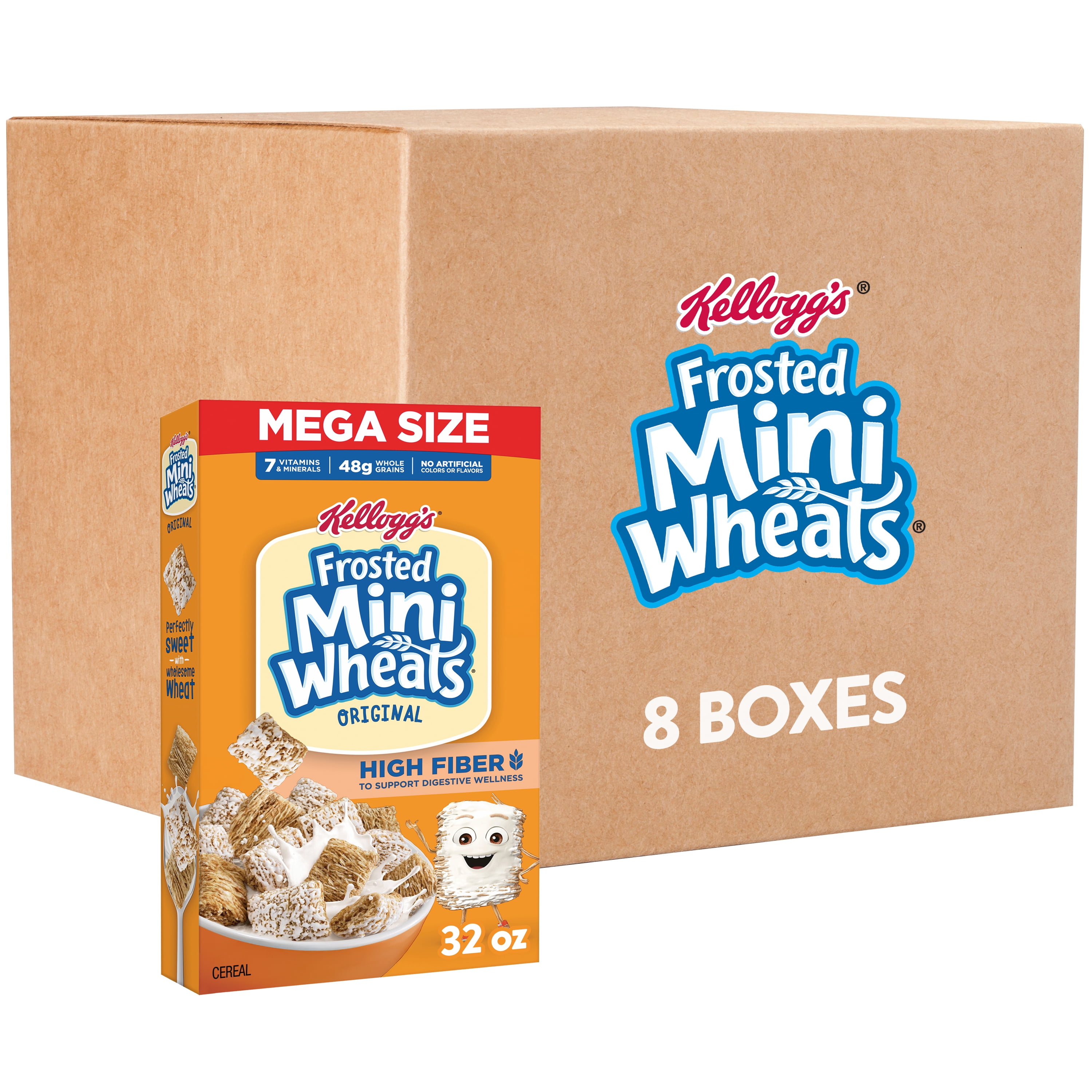 (8 pack) Kellogg's Frosted Mini-Wheats Original Breakfast Cereal, High Fiber, Mega Size, 32  oz