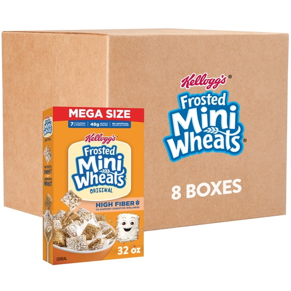(8 pack) Kellogg's Frosted Mini-Wheats Original Breakfast Cereal, High Fiber, Mega Size, 32 oz