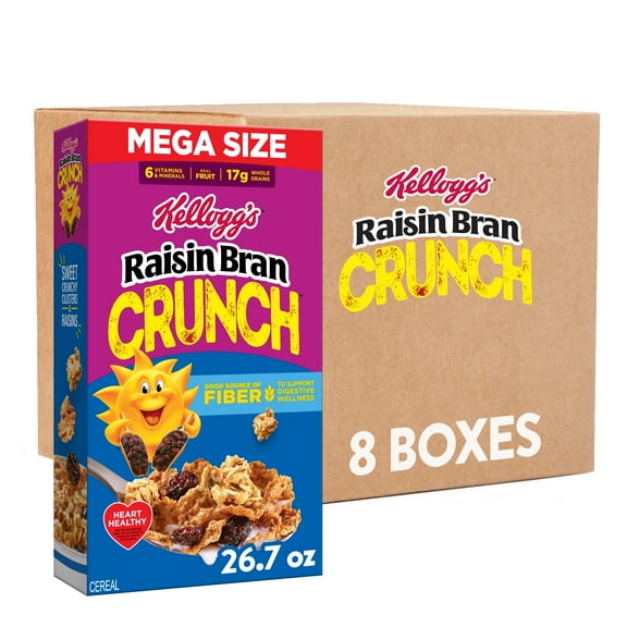 (8 pack) Kellogg's Raisin Bran Crunch Breakfast Cereal, Good Source of Fiber, Mega Size, 26.7 oz