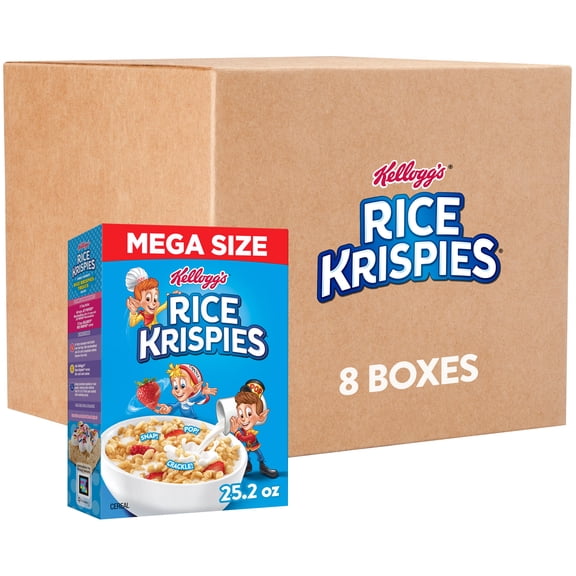 (8 pack) Kellogg's Rice Krispies Breakfast Cereal, 8 Vitamins and Minerals, Mega Size, 25.2 oz