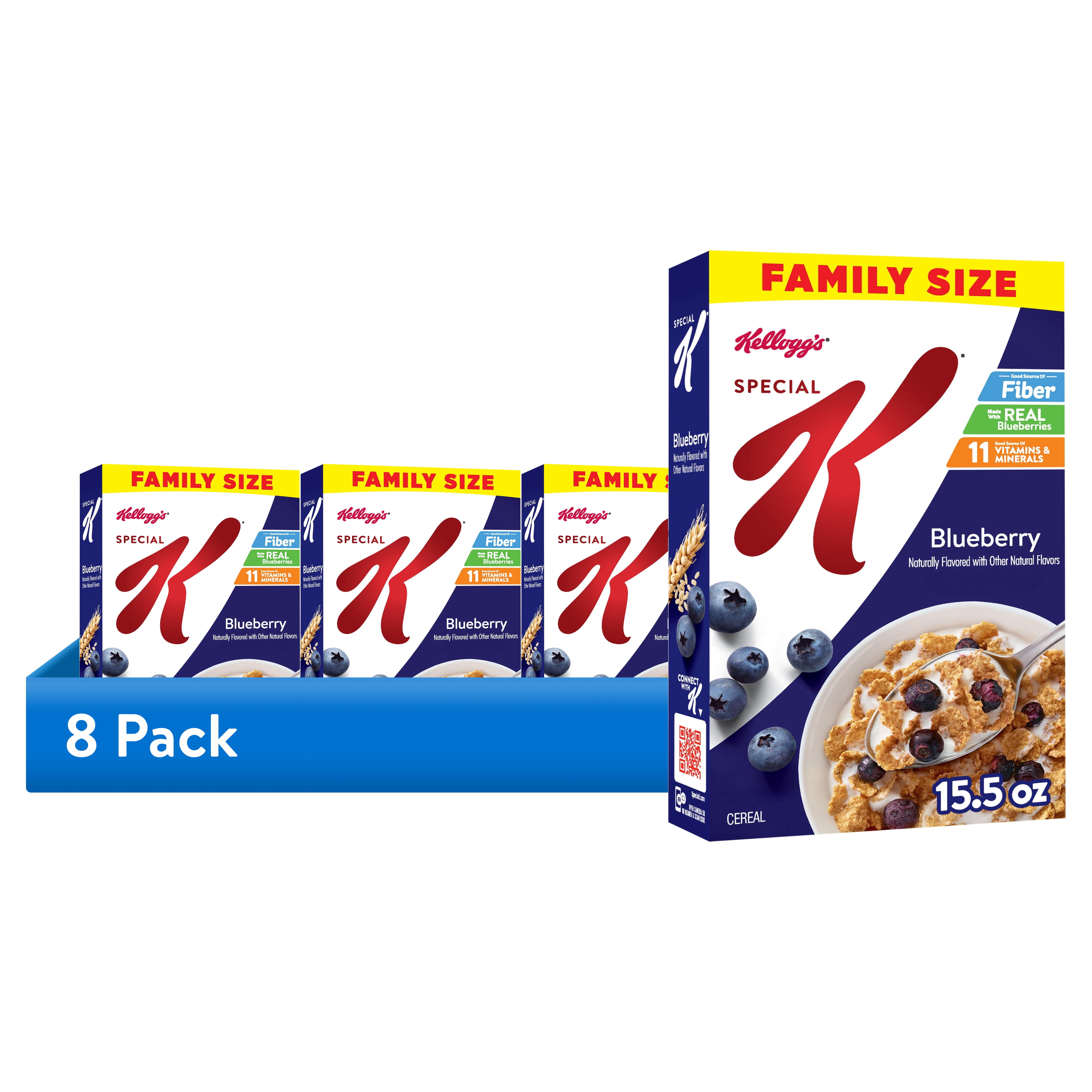 (8 pack) Kellogg's Special K Blueberry Breakfast Cereal, Good Source of Fiber, Family Size, 15.5  oz
