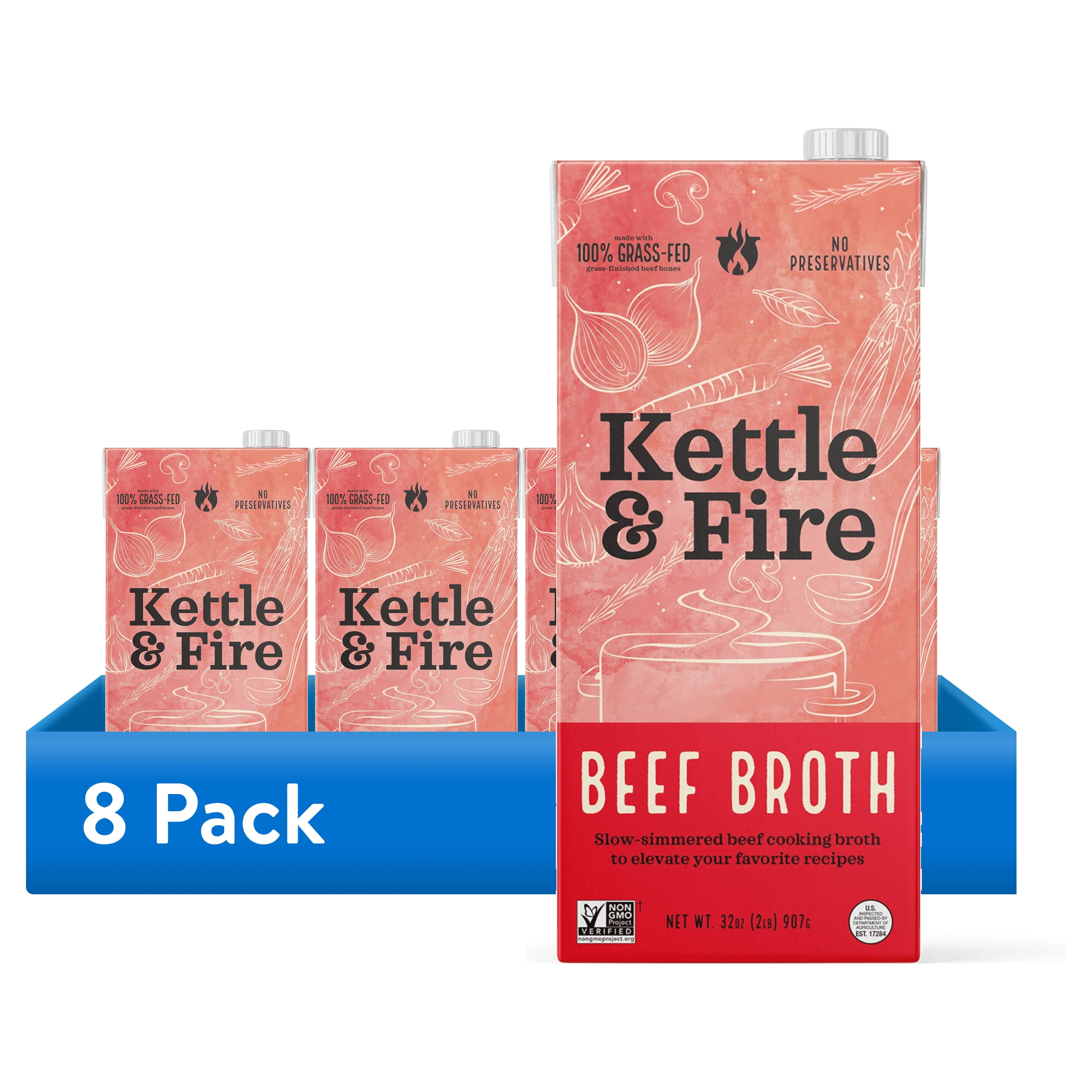 (8 pack) Kettle & Fire Beef Cooking Broth, Shelf-Stable, 32 oz