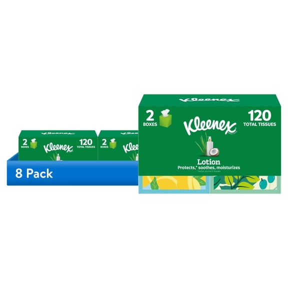 (8 pack) Kleenex Lotion with Coconut Oil 3-Ply Cube Box Facial Tissues, 2 Pack (120 Total Tissues)