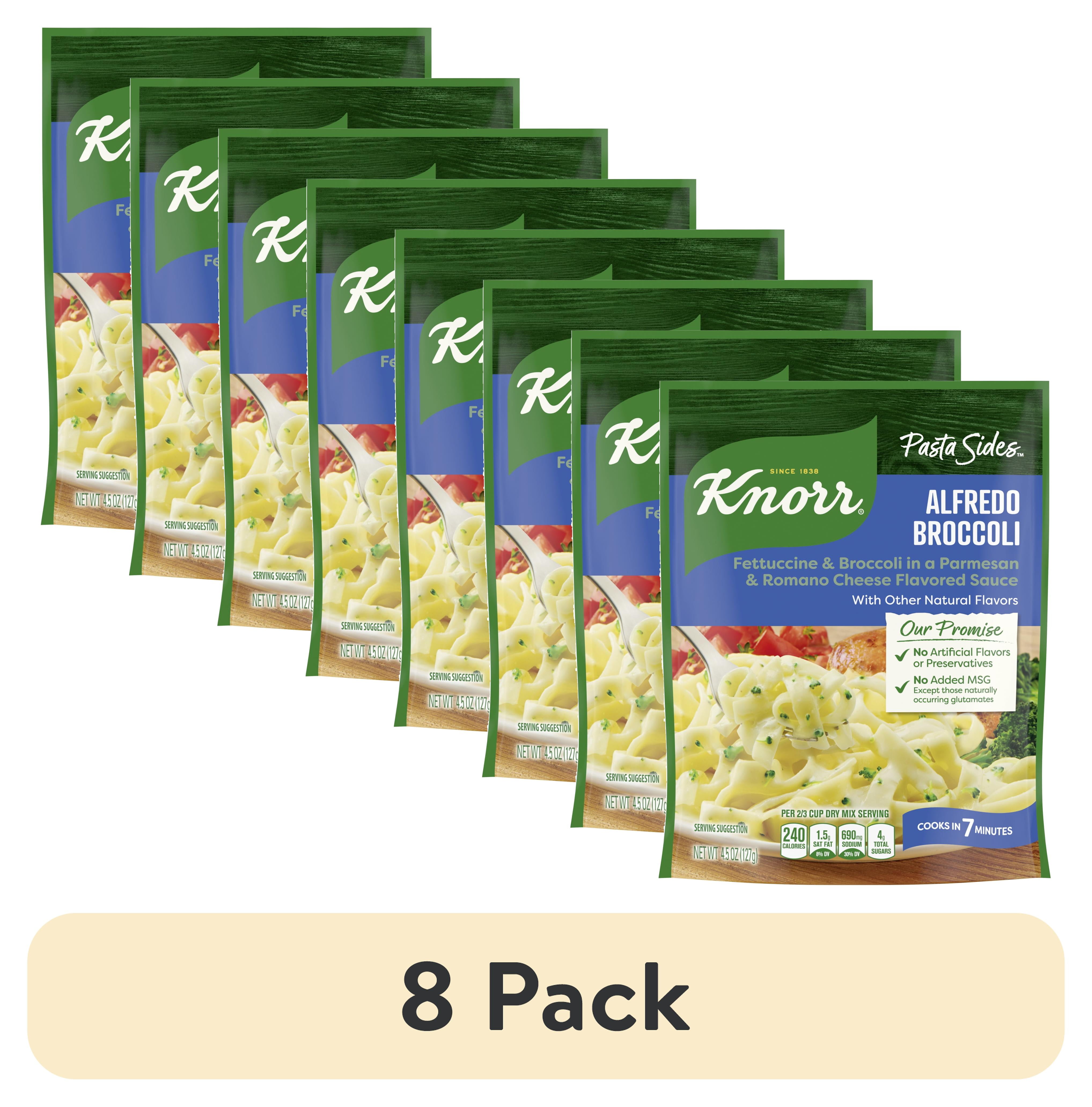 (8 pack) Knorr No Artificial Flavors Alfredo Broccoli Fettuccine Pasta Sides, 8 Minute Cook Time, 4.5 oz