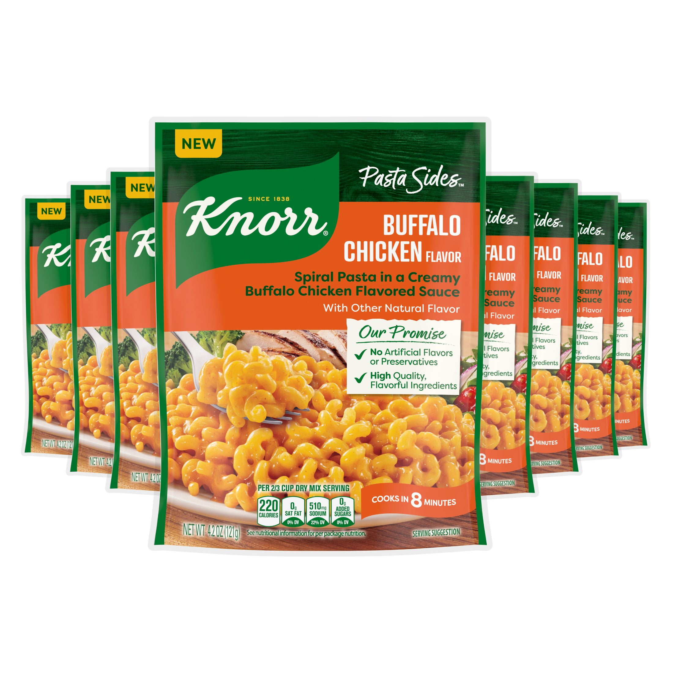 (8 pack) Knorr Pasta Sides Buffalo Chicken Flavor Spiral Pasta Made with No Artificial Flavors, 4.2 Oz Pouch
