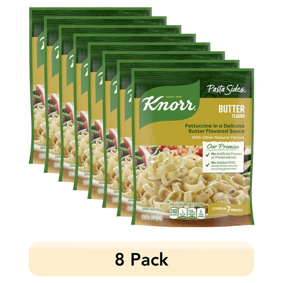 (8 pack) Knorr No Artificial Flavors Creamy Butter Fettuccine Pasta, 4.5 oz Regular Pouch