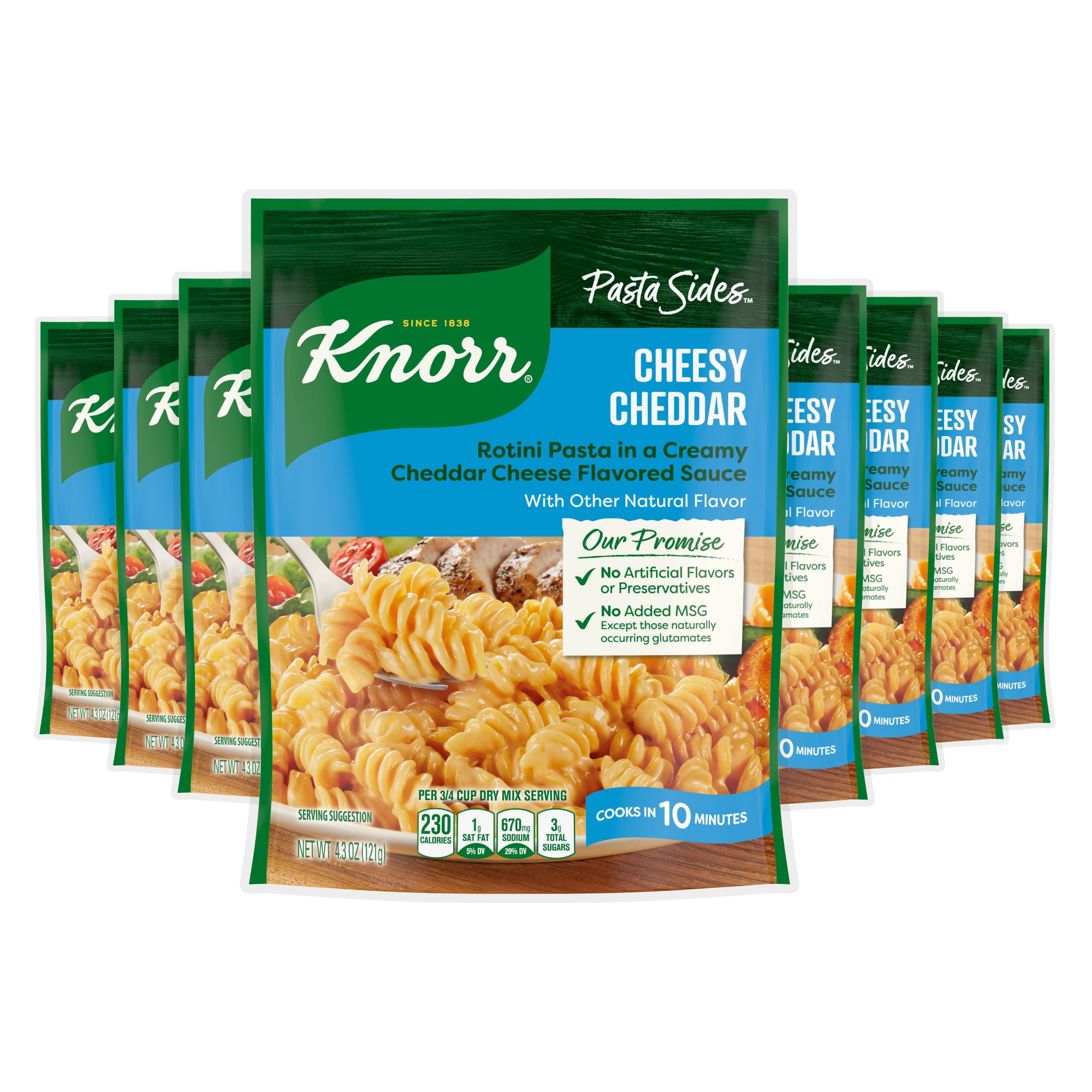 (8 pack) Knorr Pasta Sides Cheesy Cheddar Rotini Pasta Made with No Artificial Flavors, 4.3 Oz Pouch