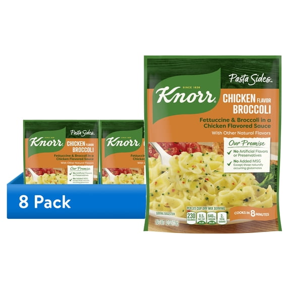 (8 pack) Knorr No Artificial Flavors Chicken Broccoli Fettuccine Pasta Sides, 8 Minute Cook Time, 4.2 oz