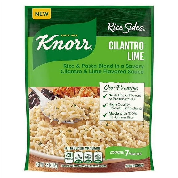 (8 pack) Knorr No Artificial Flavors Cilantro Lime Rice Sides, 5.5 oz Regular Pouch