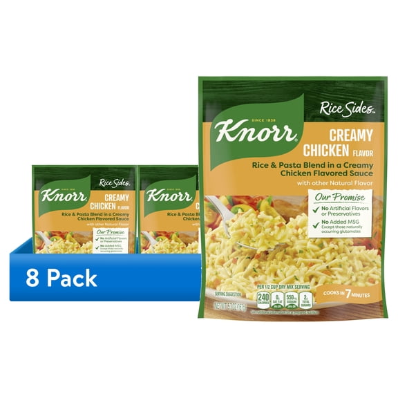 (8 pack) Knorr No Artificial Flavors Creamy Chicken Parboiled Rice Cooks in 7 Minutes, 5.7 oz Regular Pouch