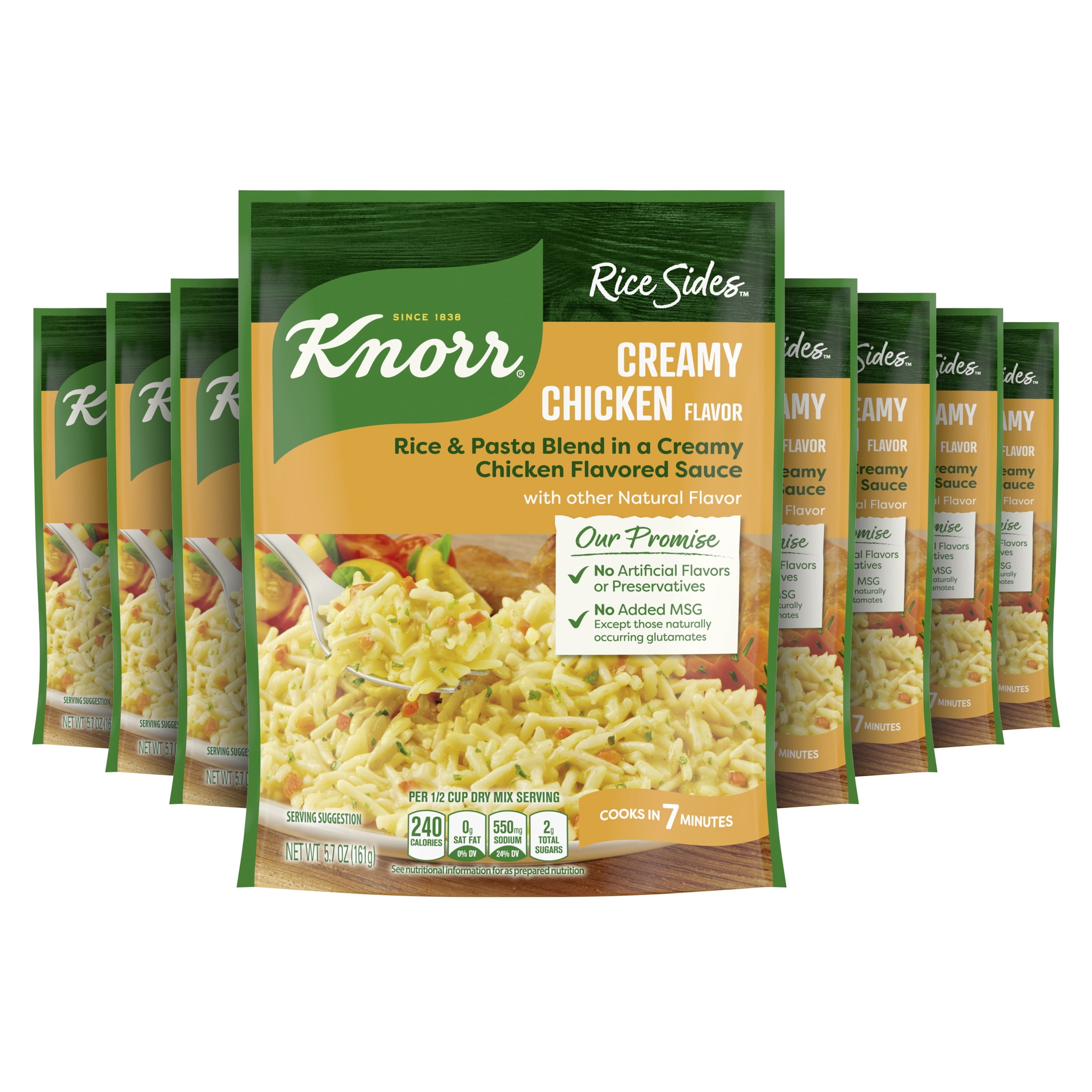 (8 pack) Knorr No Artificial Flavors Creamy Chicken Parboiled Rice Cooks in 7 Minutes, 5.7 oz Regular Pouch