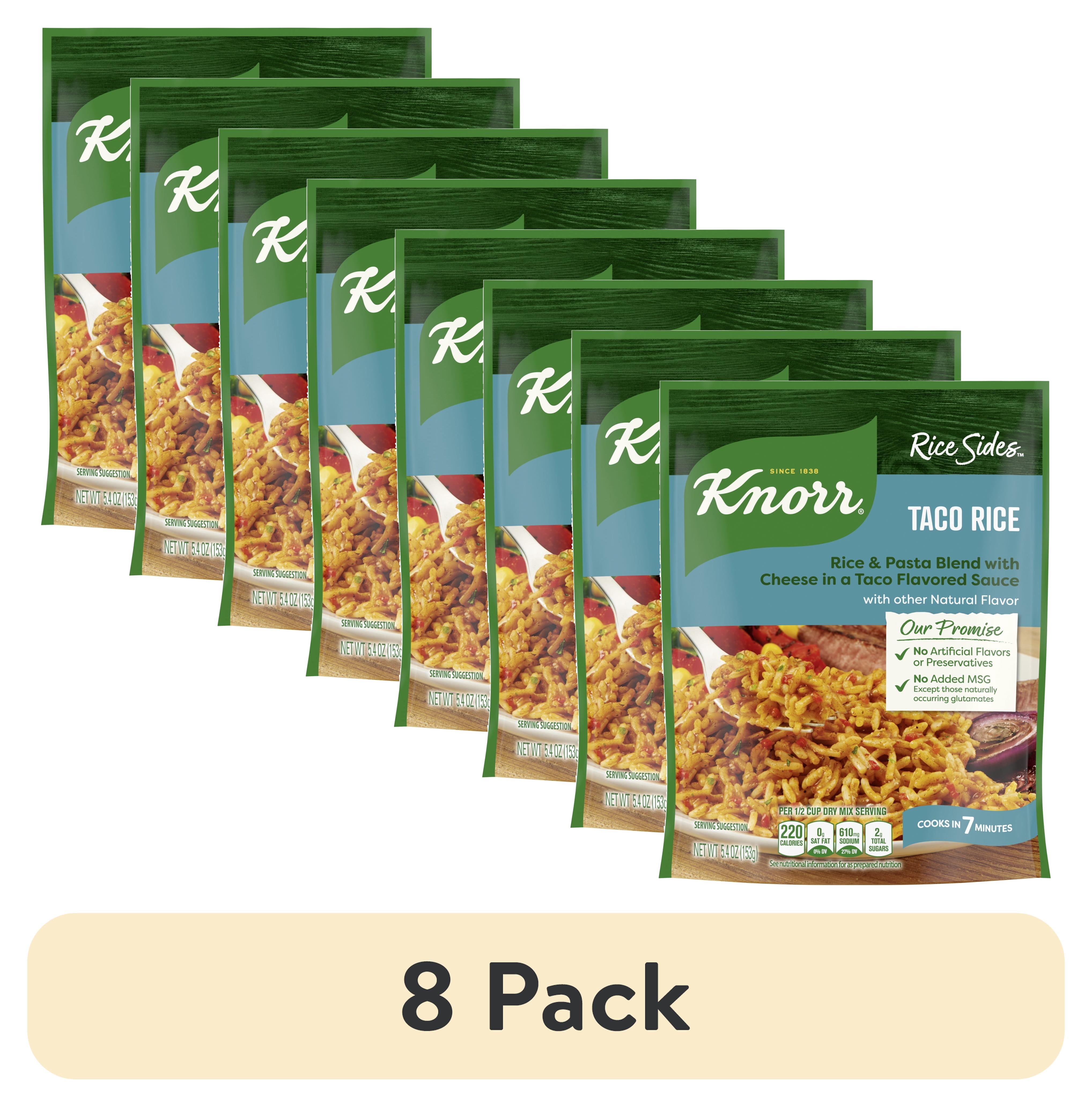(8 pack) Knorr No Artificial Flavors Creamy Taco Rice Sides Cooks in 7 Minutes, 5.4 oz Regular Pouch