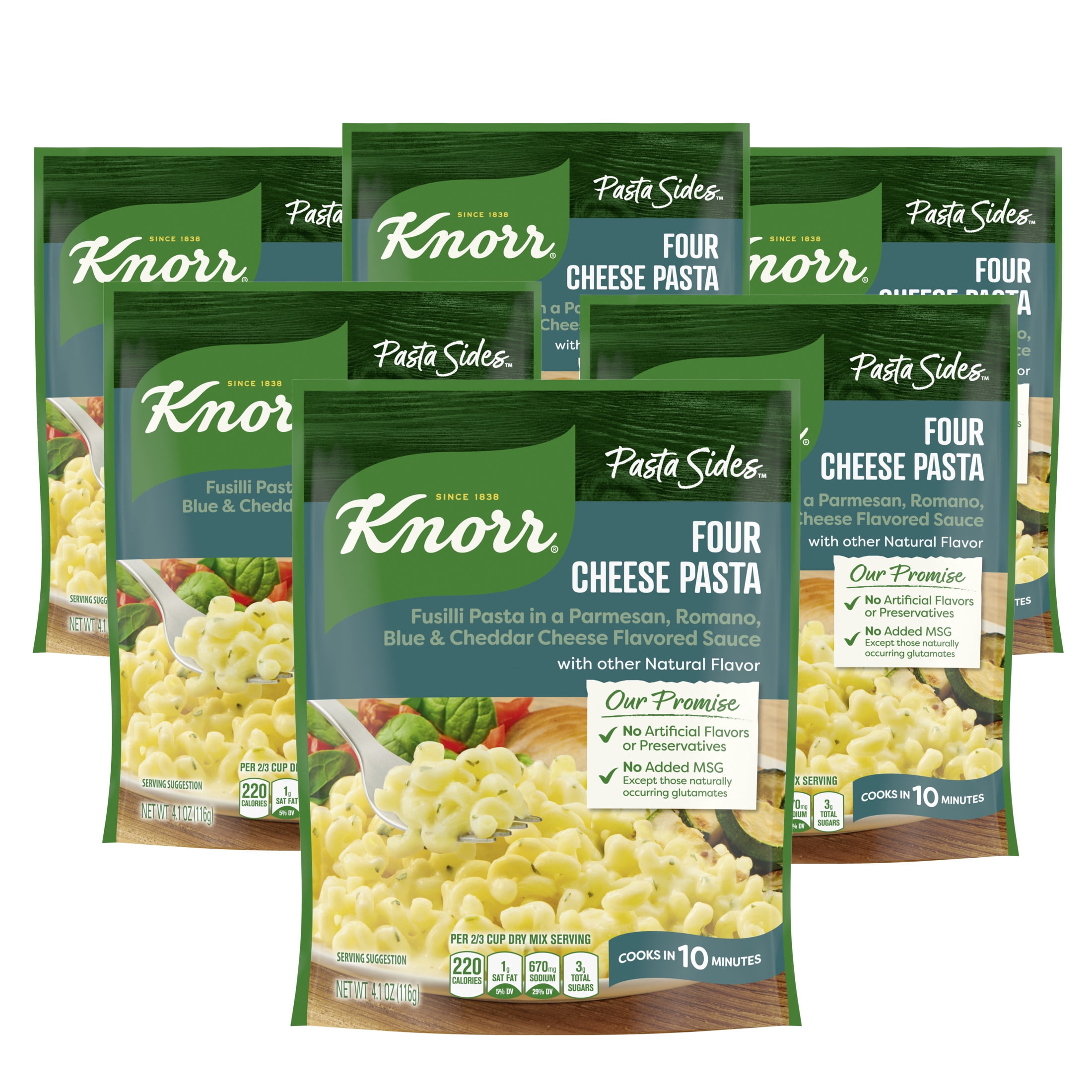 (8 pack) Knorr Pasta Sides Four Cheese Fusilli Pasta Made with No Artificial Flavors, 4.1 Oz Pouch