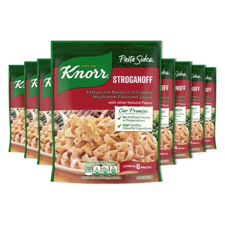 (8 pack) Knorr No Artificial Flavors Stroganoff Fettuccine Pasta Sides, 7 Minute Cook Time, 4 oz