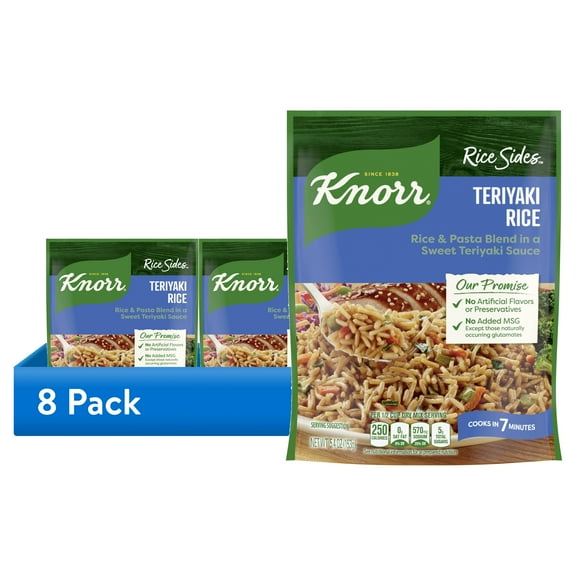 (8 pack) Knorr Rice Sides No Artificial Flavors Teriyaki Rice Cooks in 7 Minutes, 5.4 oz Regular