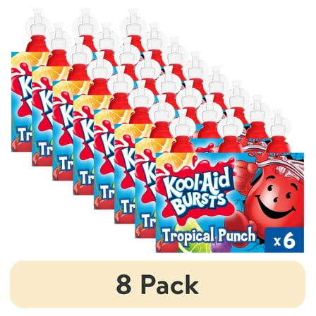 (8 pack) Kool-Aid Bursts Tropical Punch Artificially Flavored Soft Drink, 6 ct Pack, 6.75 fl oz Bottles