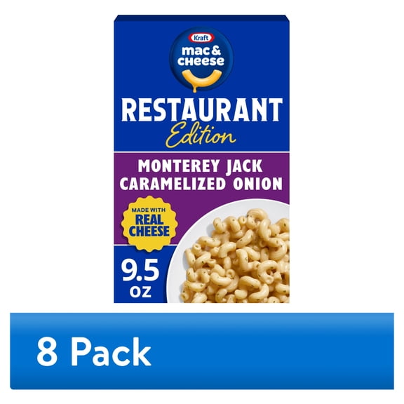 (8 pack) Kraft Mac and Cheese Restaurant Edition Macaroni and Cheese, 1 Box, for Easy Mealtime Solutions, Monterey Jack Caramelized Onion Flavored, Made with Real Cheese, 9.5 oz