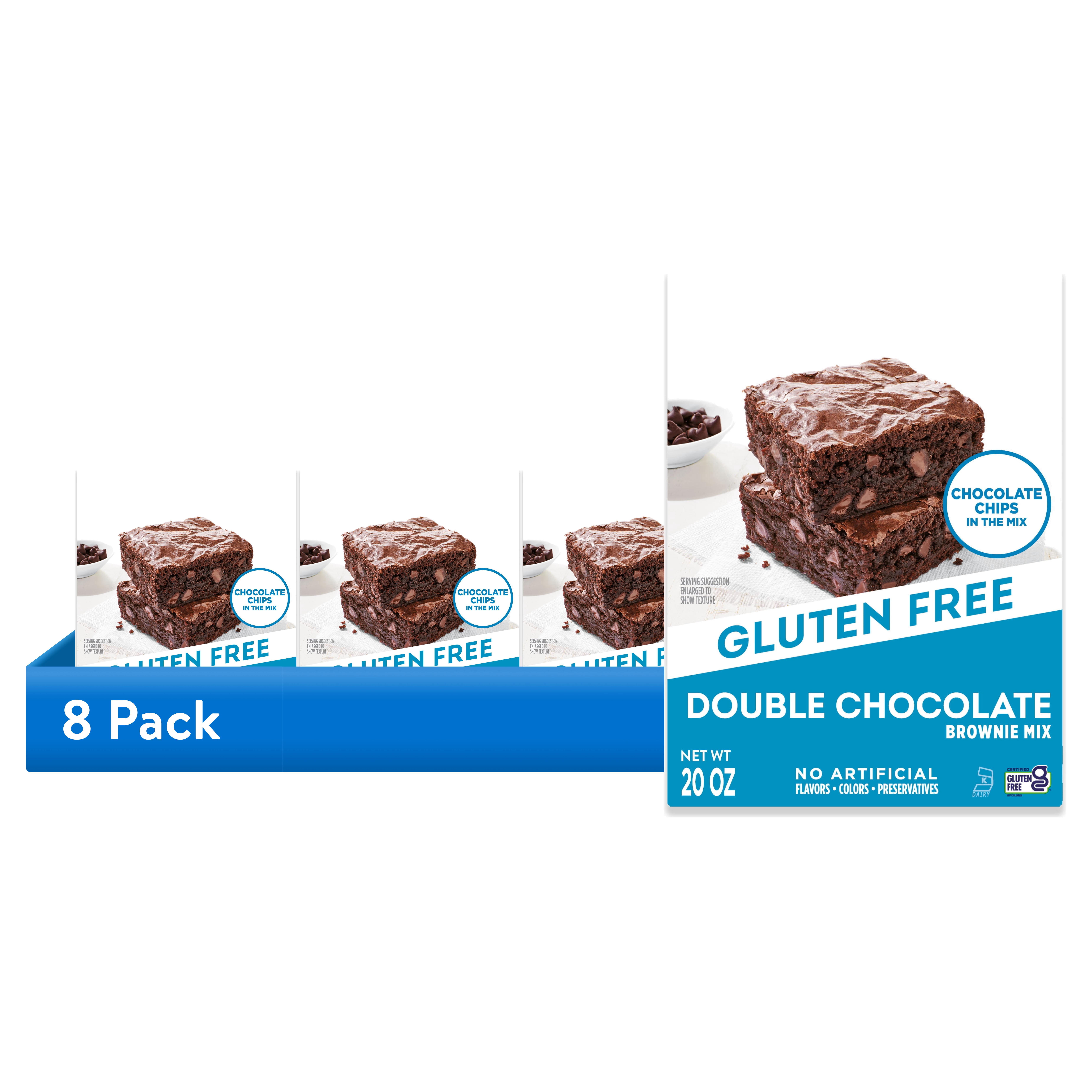 (8 pack) Krusteaz Gluten Free Double Chocolate Brownie Mix, Chocolate Chips Included, Gluten Free Brownie Mix, 20 oz Box