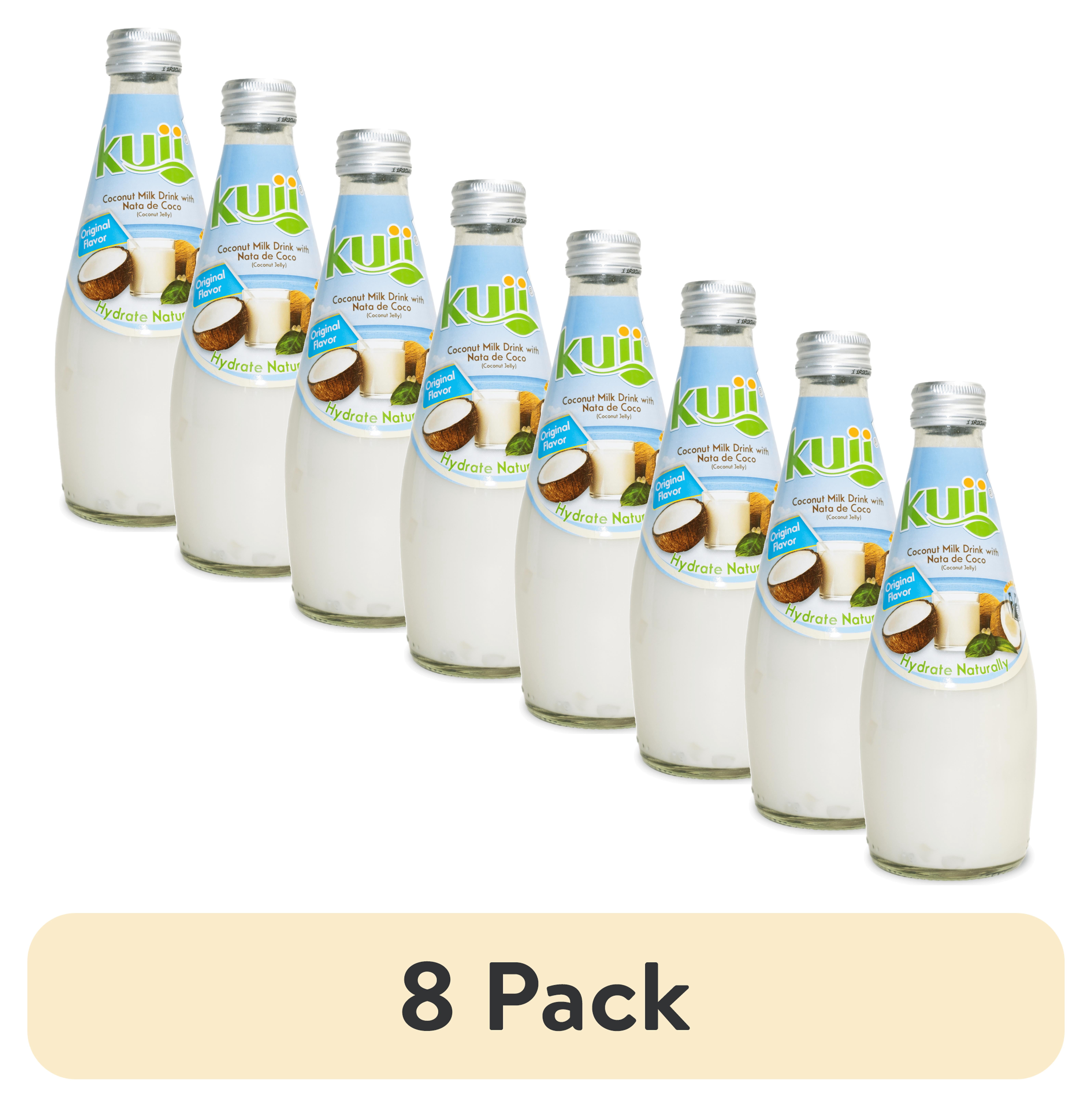 (8 pack) Kuii Drinks Coconut Milk with Nata de Coco, Original, 290 mL Single Glass Bottle