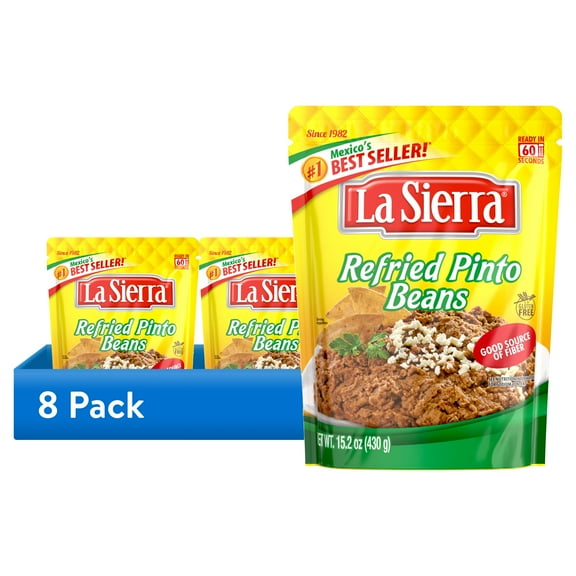 (8 pack) La Sierra Refried Pinto Beans, Ready-to-Heat Seasoned Pinto Beans, 15.2 oz