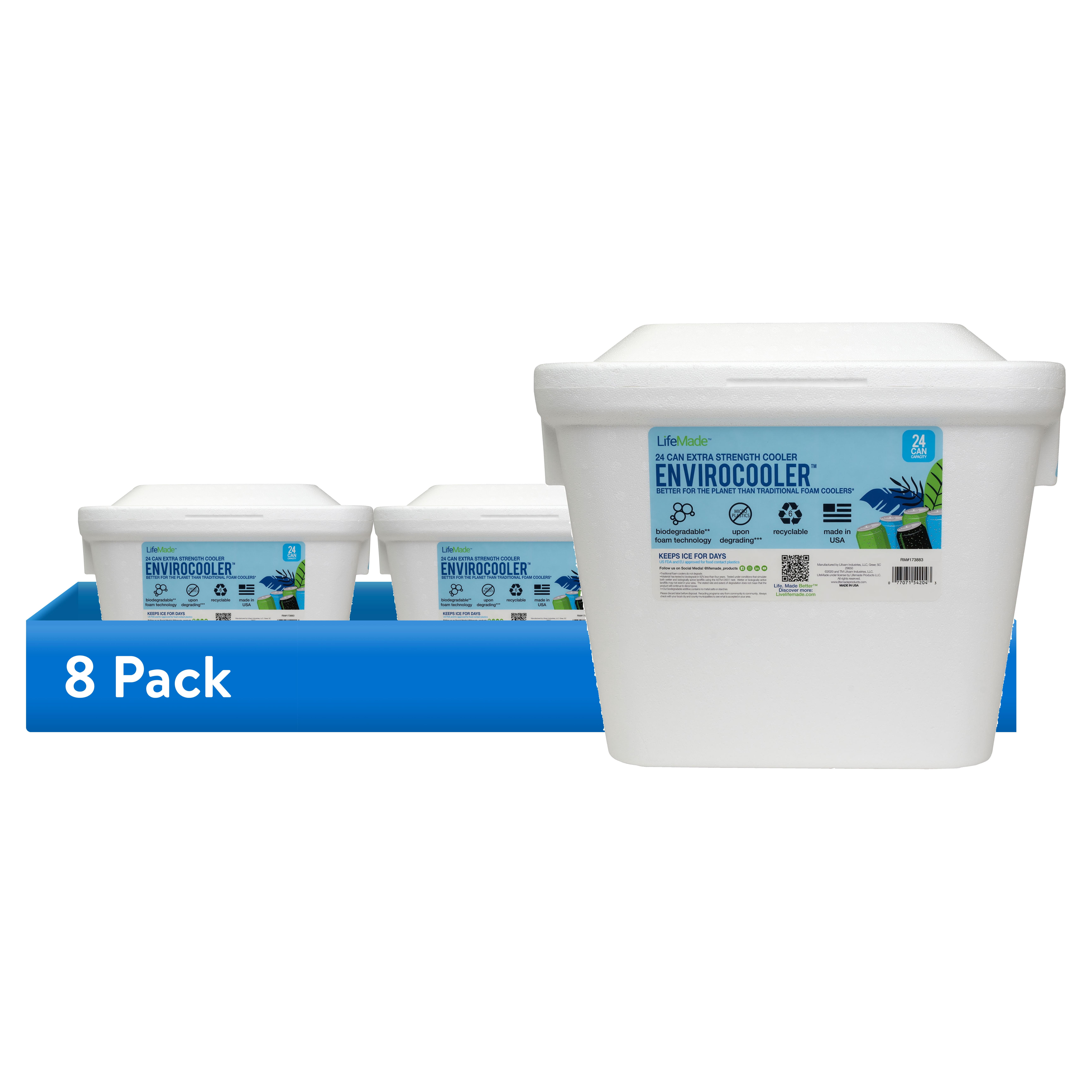 (8 pack) Lifoam 24 Can Envirocooler Foam 28Qt Foam Cooler, White