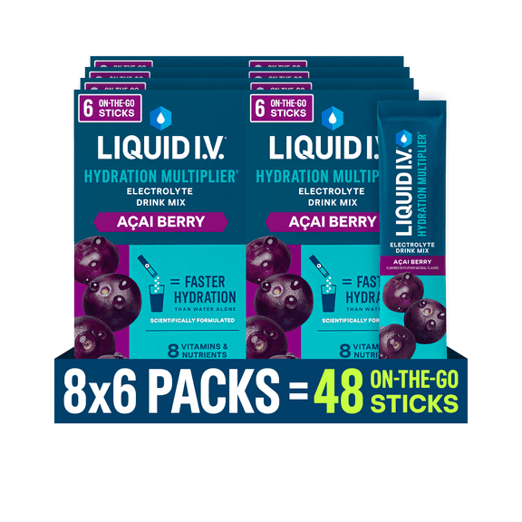 (8 pack) Liquid I.V. Aa Berry Hydration Multiplier Powdered Electrolyte Drink Mix, 6 Count Packets