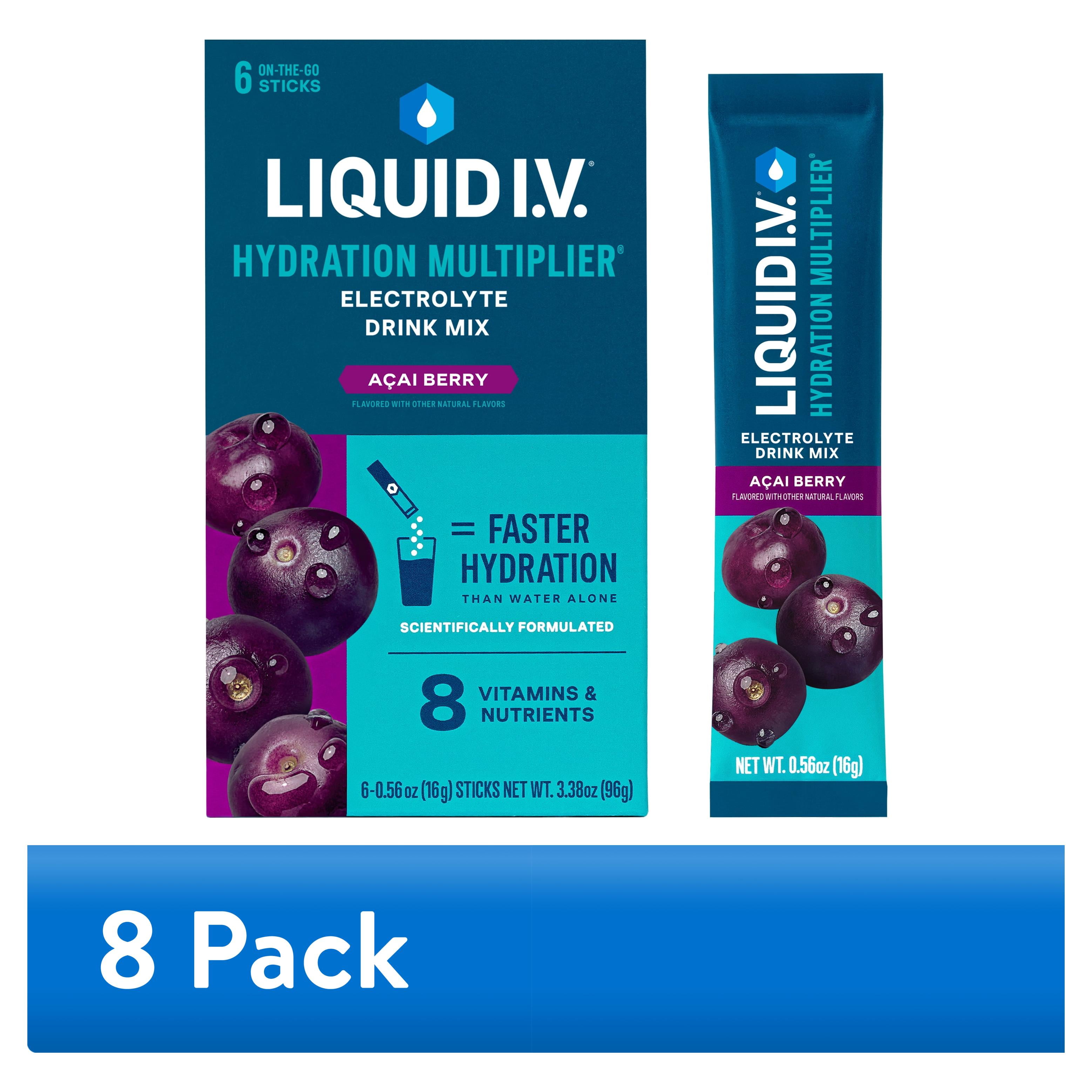 (8 pack) Liquid I.V. Aa Berry Hydration Multiplier Powdered Electrolyte Drink Mix, 6 Count Packets